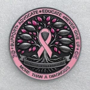 Limited-Edition 2.25” Breast Cancer Awareness Commemorative Challenge Coin.
